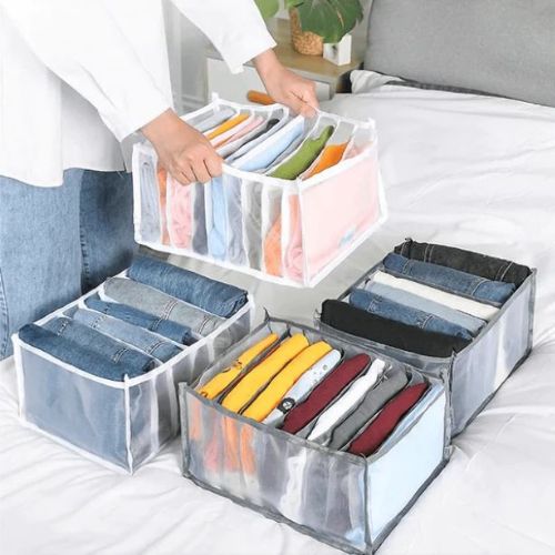 PACK OF 2- TRANSPARENT CLOTHES COMPARTMENT STORAGE ORGANIZER